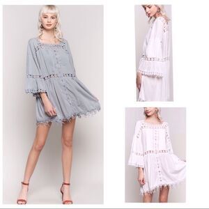𝅺woven Tunic Dress with lace